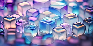 Abstract background of ice cubes in blue and purple colors