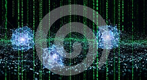 Quantum data processing in a falling green matrix
