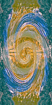 Abstract background, illustration. Blue and yellow vortexes uniting. Reminds water and summer.