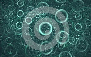 Abstract background image of a set of blue rings in the form of air bubbles in a soda