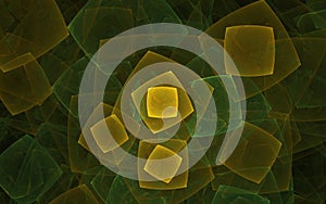 Abstract background image with squares of yellow and green colors of different sizes superimposed on each other