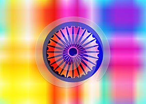 Abstract background of Indian colors and symbol of the wheel of dharma, Ashoka Wheel colorful elegant greeting card design