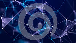 Abstract background with interweaving of colored lines and dots. Network connection structure. Data exchange. 3D