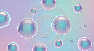 Abstract background with iridescent 3D spheres floating on a pastel gradient