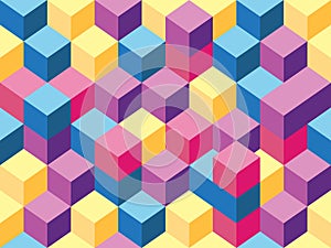 Abstract background isometric design of cube or box shape. Vector seamless pattern with colorful colors. ready to use for textile