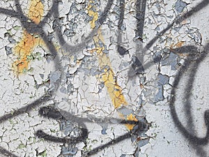 Abstract background of layers of cracked peeling paint.