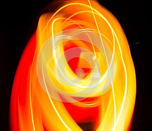 Abstract background of light bulbs at night in motion