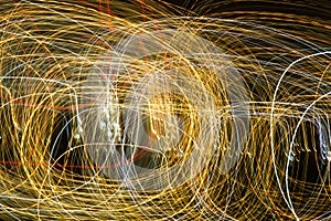 Abstract background of light bulbs at night in motion