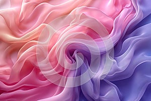 Abstract background of lilac and light pink colored silk or satin fabric with folds and waves, generative ai