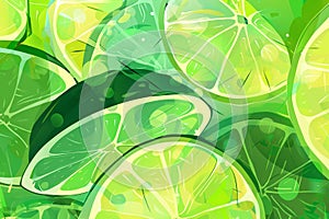 Abstract background with lime slices fluorescent colours.