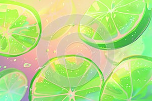 Abstract background with lime slices fluorescent colours.