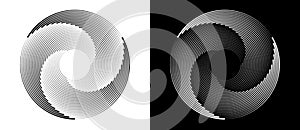 Abstract background with lines in circle. Art design spiral as logo or icon. A black figure on a white background and an equally