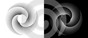 Abstract background with lines in circle. Art design spiral as logo or icon. A black figure on a white background and an equally