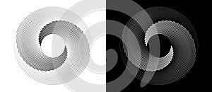 Abstract background with lines in circle. Art design spiral as logo or icon. A black figure on a white background and an equally