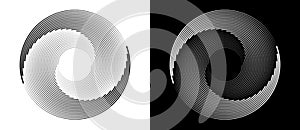 Abstract background with lines in circle. Art design spiral as logo or icon. A black figure on a white background and an equally