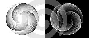 Abstract background with lines in circle. Art design spiral as logo or icon. A black figure on a white background and an equally