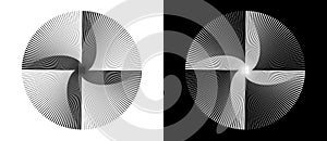 Abstract background with lines in circle. Art design spiral as logo or icon. A black figure on a white background and an equally