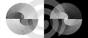 Abstract background with lines in circle. Art design spiral as logo or icon. A black figure on a white background and an equally