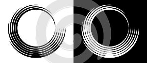 Abstract background with lines in circle. Art design spiral as logo or icon. A black figure on a white background and an equally