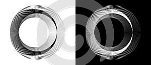 Abstract background with lines in circle. Art design spiral as logo or icon. A black figure on a white background and an equally