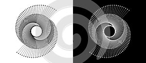 Abstract background with lines in circle. Art design spiral as logo or icon. A black figure on a white background and an equally