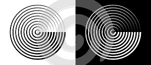 Abstract background with lines in circle. Art design spiral as logo or icon. A black figure on a white background and an equally