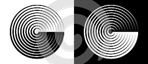 Abstract background with lines in circle. Art design spiral as logo or icon. A black figure on a white background and an equally