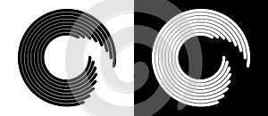 Abstract background with lines in circle. Art design spiral as logo or icon. A black figure on a white background and an equally