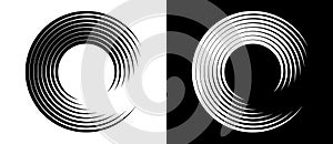 Abstract background with lines in circle. Art design spiral as logo or icon. A black figure on a white background and an equally