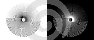 Abstract background with lines in circle. Art design spiral as logo or icon. A black figure on a white background and an equally