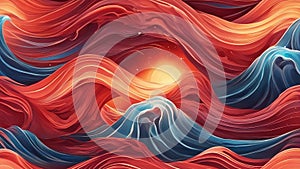 abstract background with lines _A collection of marine waves, representing the power and the energy of water. The waves are red