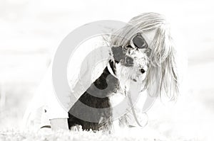 Abstract background love between woman & pet puppy dog