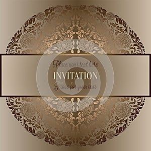 Abstract background , luxury beige and gold vintage frame, victorian banner, damask floral wallpaper ornaments, invitation card, b