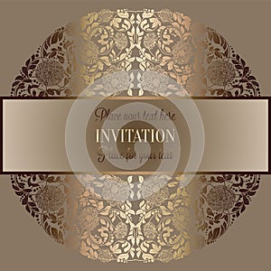 Abstract background , luxury beige and gold vintage frame, victorian banner, damask floral wallpaper ornaments, invitation card, b