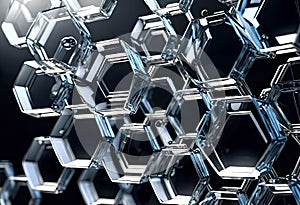 abstract background made of transparent glass and metal liquid hexagons, Materials science, man-made honeycombs,