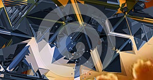 Triangles and metallic pyramids making patterns.