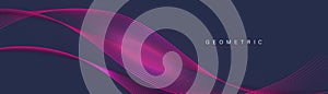 Abstract background with magenta glowing geometric curve lines. Modern minimal trendy shiny lines pattern. Vector illustration