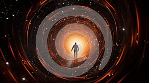 Abstract background with man in tunnel or wormhole. Generative ai