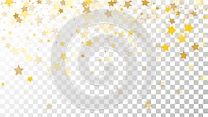 Abstract Background with Many Random Falling Golden Stars Confetti on Transparent Background. Invitation Background.