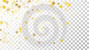 Abstract Background with Many Random Falling Golden Stars Confetti on Transparent Background. Invitation Background.