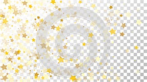 Abstract Background with Many Random Falling Golden Stars Confetti on Transparent Background. Invitation Background.