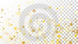 Abstract Background with Many Random Falling Golden Stars Confetti on Transparent Background. Invitation Background.