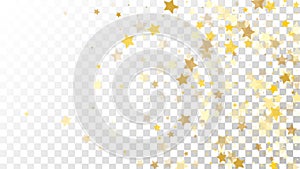 Abstract Background with Many Random Falling Golden Stars Confetti on Transparent Background. Invitation Background.