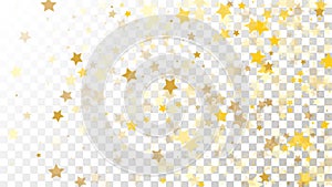 Abstract Background with Many Random Falling Golden Stars Confetti on Transparent Background. Invitation Background.