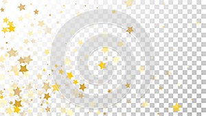 Abstract Background with Many Random Falling Golden Stars Confetti on Transparent Background. Invitation Background.