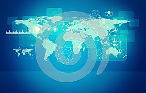 Abstract background with map and molecule model