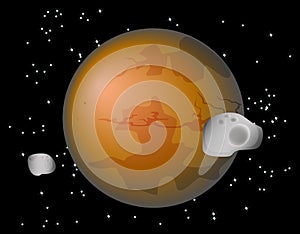 Abstract background with Mars Planet and its moons Phobos and Deimos. EPS10 vector illustration.