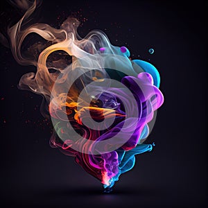 Abstract background, ment of colorful smoke curves on black background