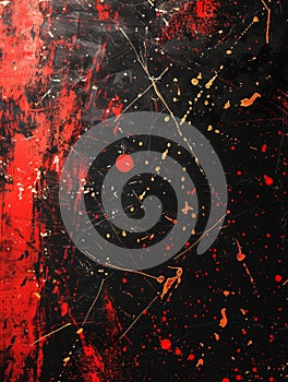 Abstract background with metallic paint splatters on a dark background, high contrast.