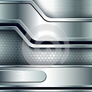 Abstract background, metallic silver banners